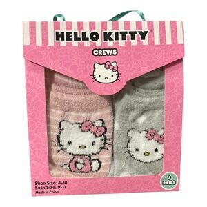 Hello Kitty Crew Socks Womens 2 Pair Pack Pink Gray Shoe Size 4-10